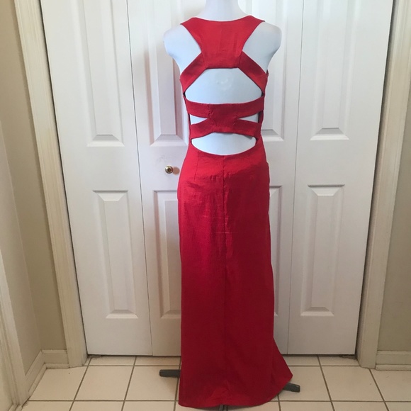 Jessica McClintock Red Ruched Holiday Gown sz 8 - Picture 4 of 8
